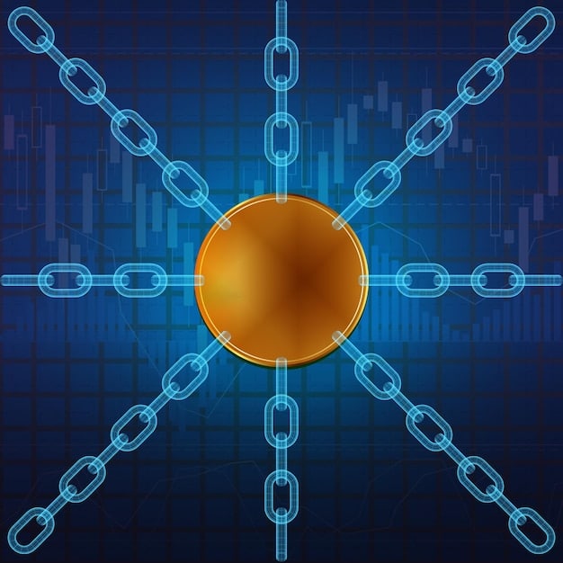 A detailed diagram illustrating the Proof-of-Stake consensus mechanism, showing coins being locked in a digital vault and validators being selected to create new blocks, with arrows indicating the flow of transactions and rewards.