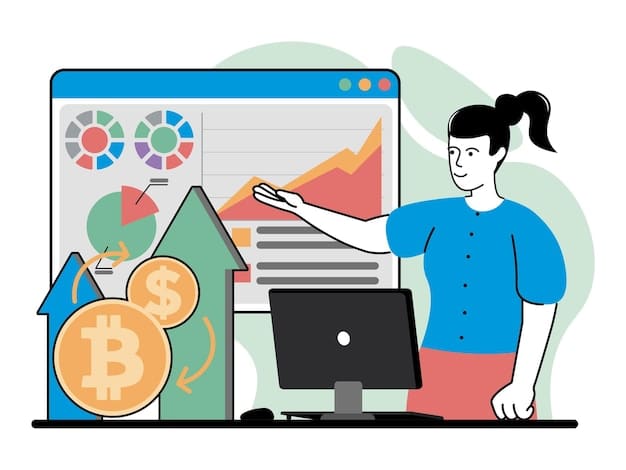 An illustration depicting someone researching cryptocurrencies on a laptop, surrounded by charts, graphs, and data points. The image should convey the importance of due diligence and thorough research before investing.