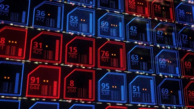 A close-up of a mining rig's GPU array, with holographic displays showing hashrate statistics for different altcoins. Each GPU displays a real-time hashrate in MH/s or GH/s, highlighting the computational power dedicated to each coin.
