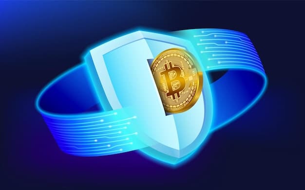 A visual representation of a shield protecting a stack of US dollar bills and cryptocurrency coins, symbolizing security and risk management in DeFi. The backdrop includes legal documents and regulatory symbols.