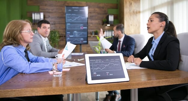 A professional setting depicting a board meeting discussing crypto regulation. The image should convey a sense of serious deliberation and strategic planning in response to changing regulatory landscapes.