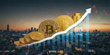 Bitcoin symbol integrated into a diversified investment portfolio chart for US investors, showing growth.