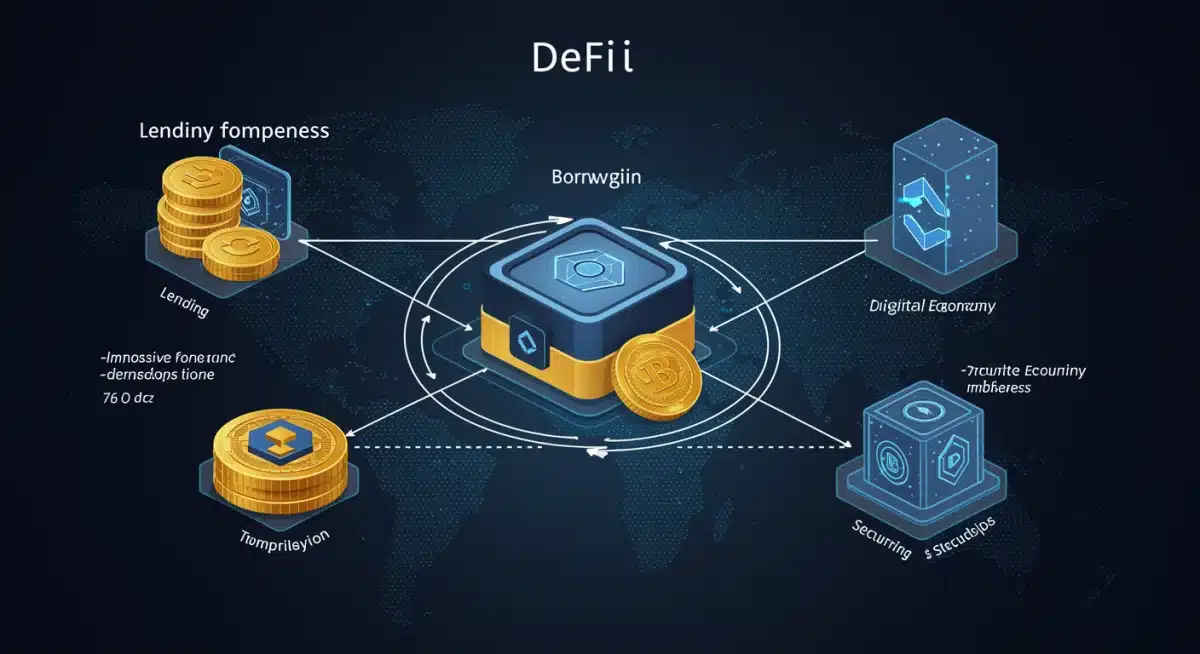 Infographic illustrating DeFi ecosystem components, high APY opportunities, and security features for investors.
