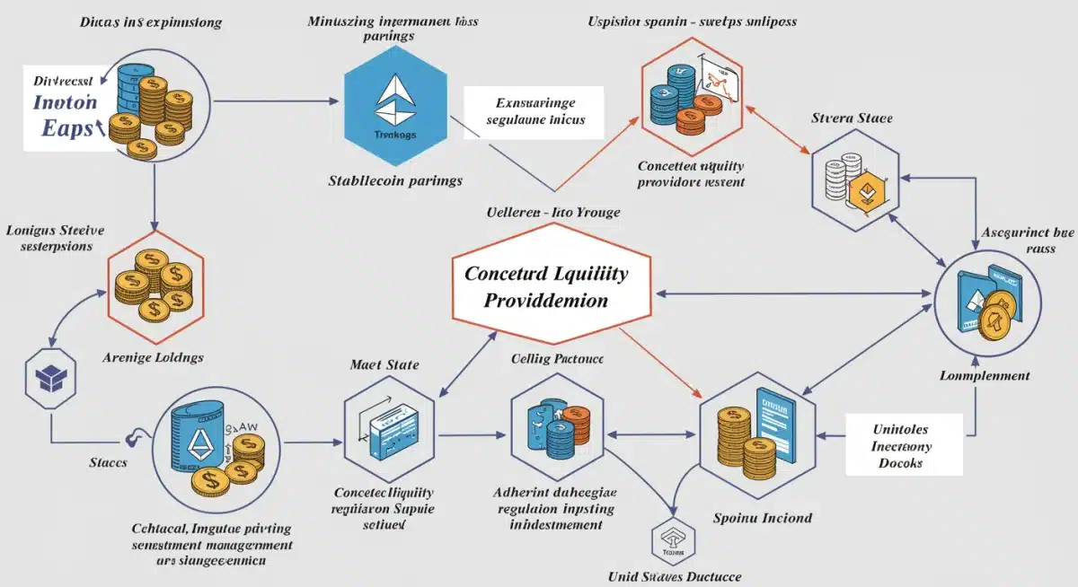 Flowchart detailing strategies for minimizing impermanent loss in US-compliant DeFi pools.