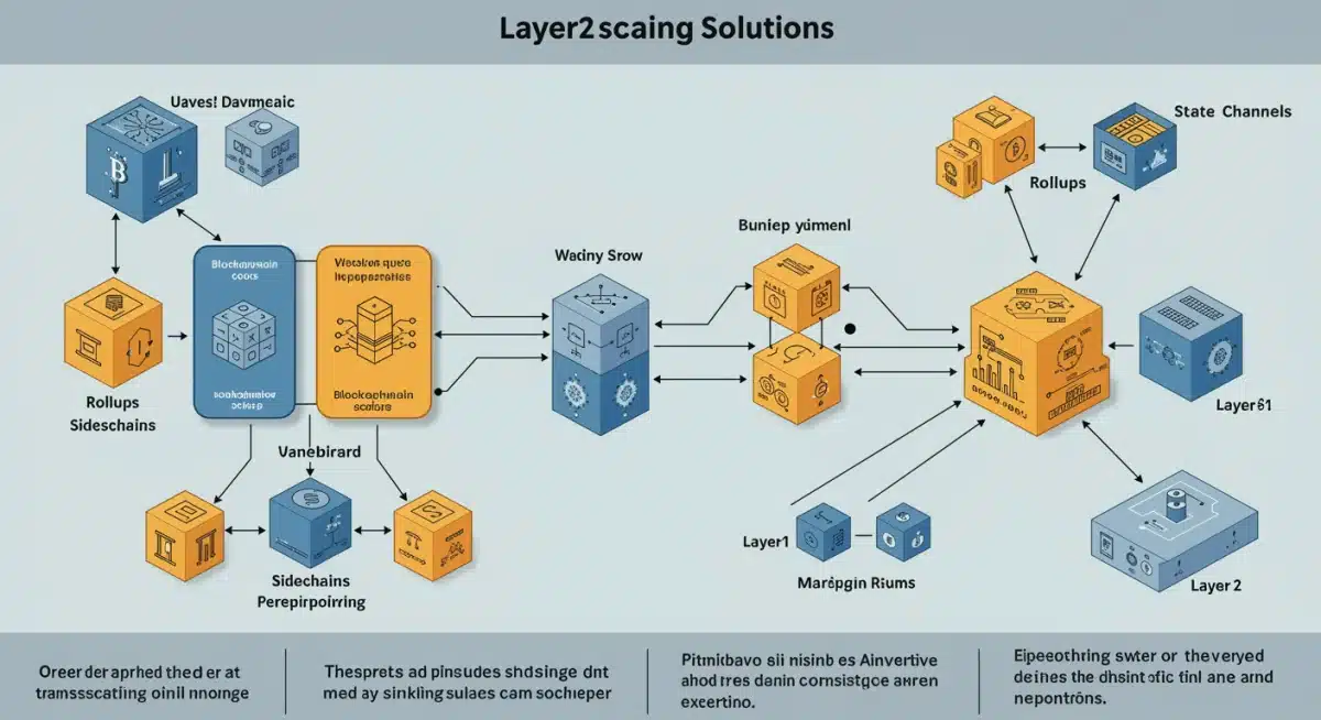 Infographic explaining Layer 2 scaling solutions for blockchain, detailing rollups, sidechains, and state channels to reduce gas fees.