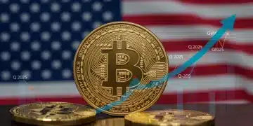 Bitcoin ETF performance chart with upward trend and US market indicators