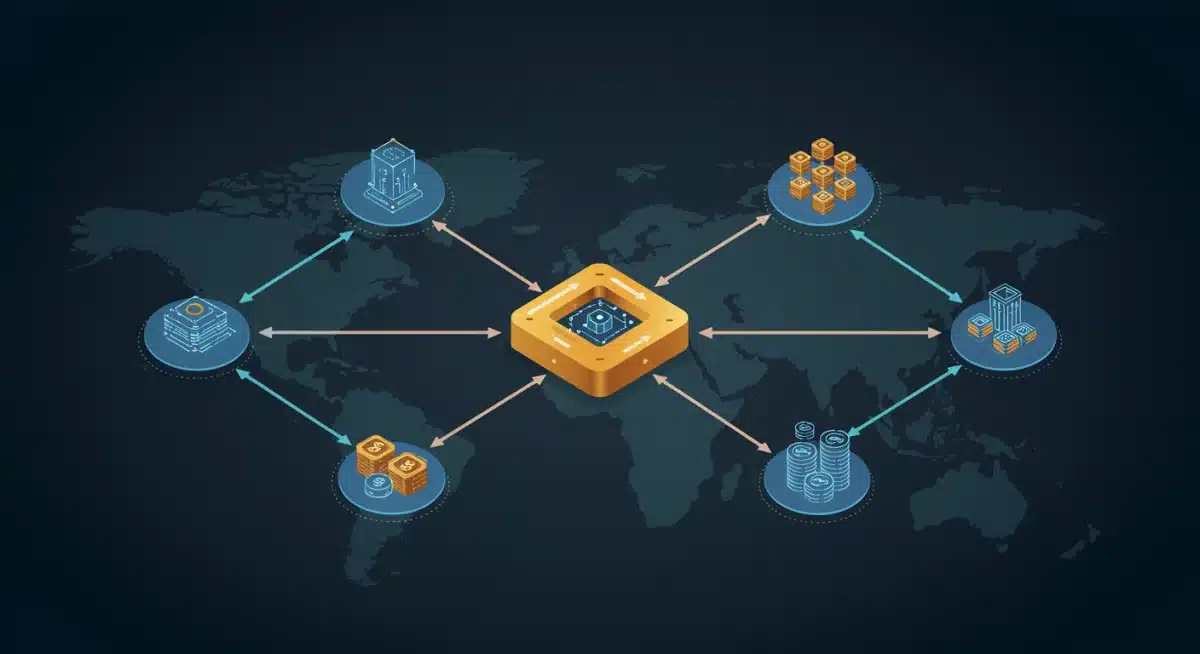 Infographic illustrating the interconnectedness of blockchain technology and decentralized finance protocols, highlighting a project's ecosystem.
