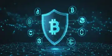 Futuristic digital shield protecting crypto assets in a decentralized finance network