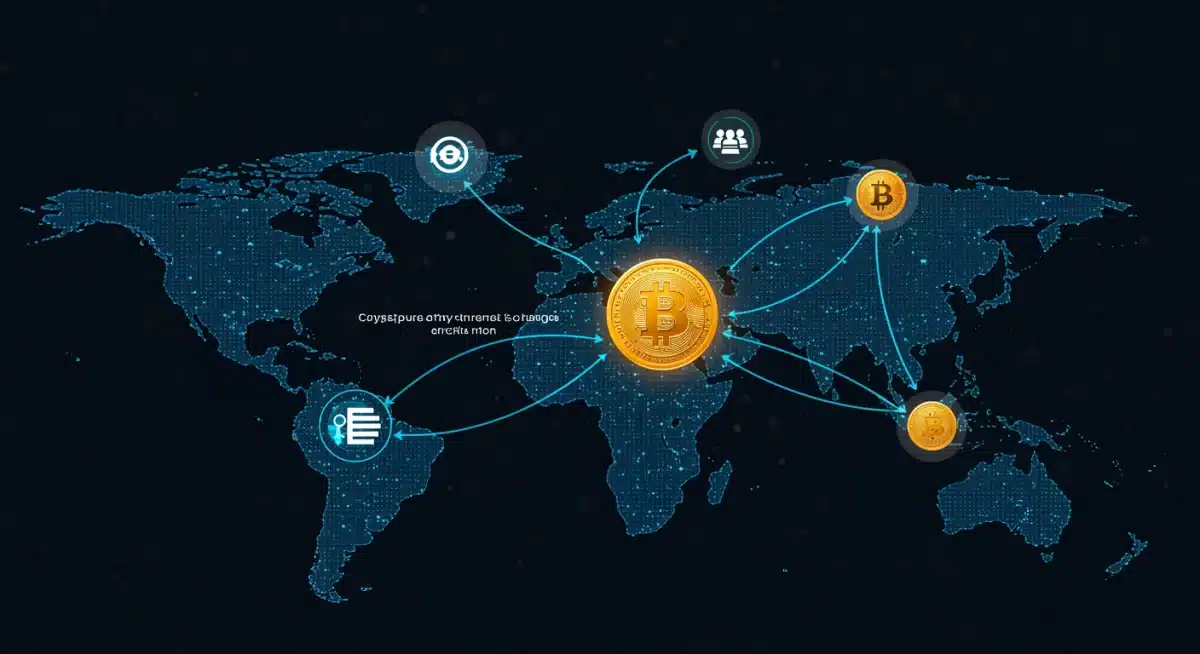 Global financial network with Bitcoin nodes highlighted, representing institutional integration