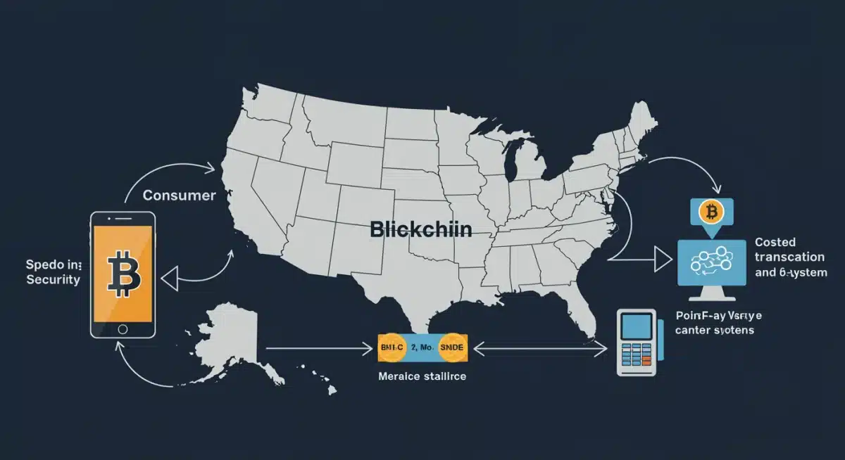 Infographic showing Bitcoin transaction flow from consumer to merchant in the US