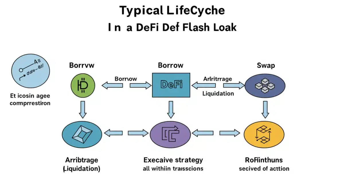 Diagram showing the atomic steps of a DeFi flash loan transaction