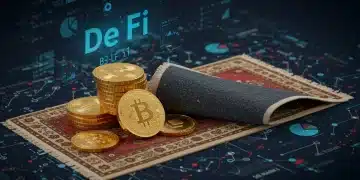 Illustration of a rug pull in DeFi, crypto coins falling