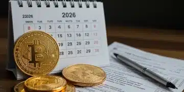 Illustration of digital assets, blockchain, and tax forms for 2026 US tax changes