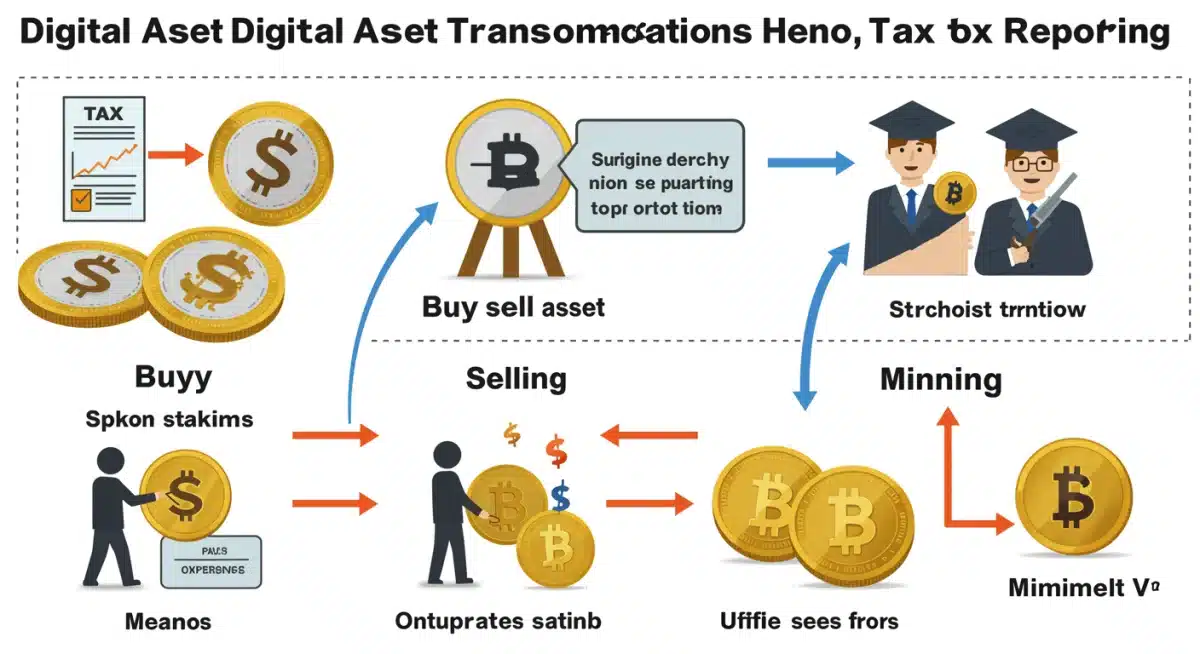 Infographic showing various digital asset transaction types and their tax reporting requirements