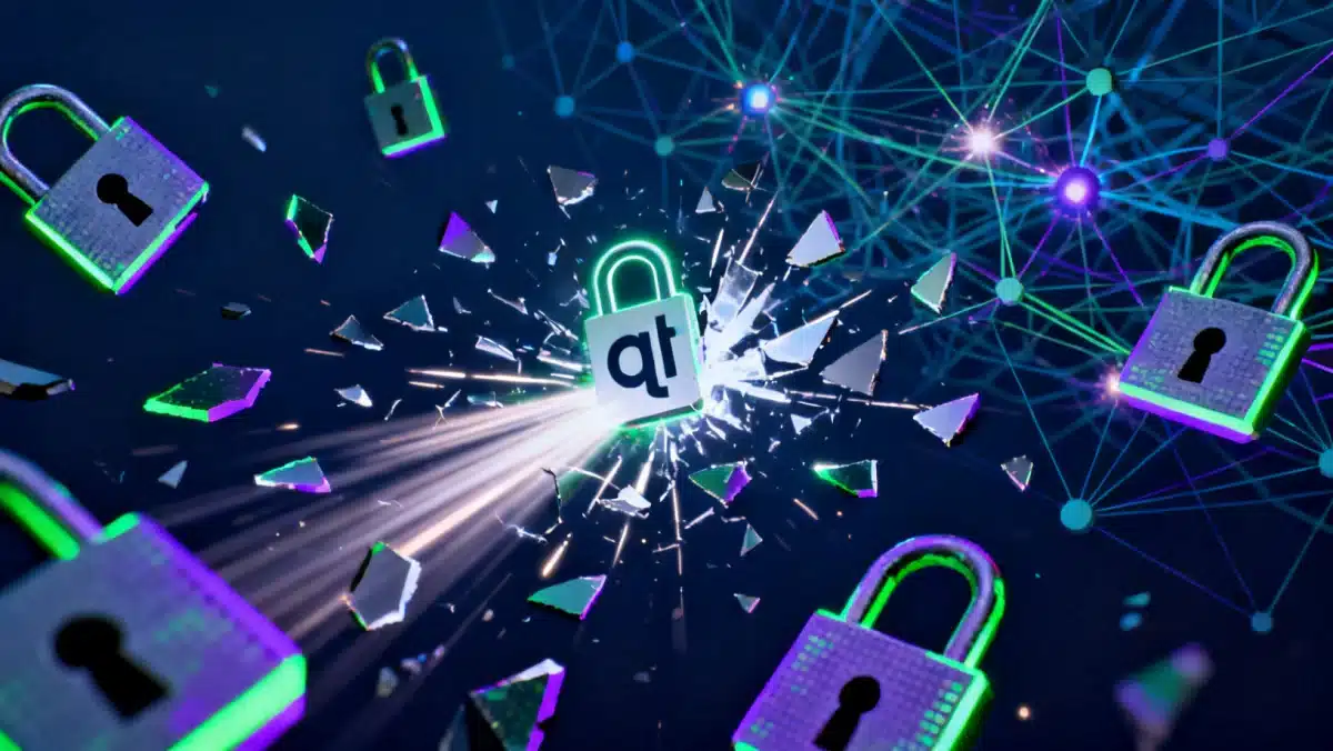 Quantum algorithms breaking cryptographic keys illustration