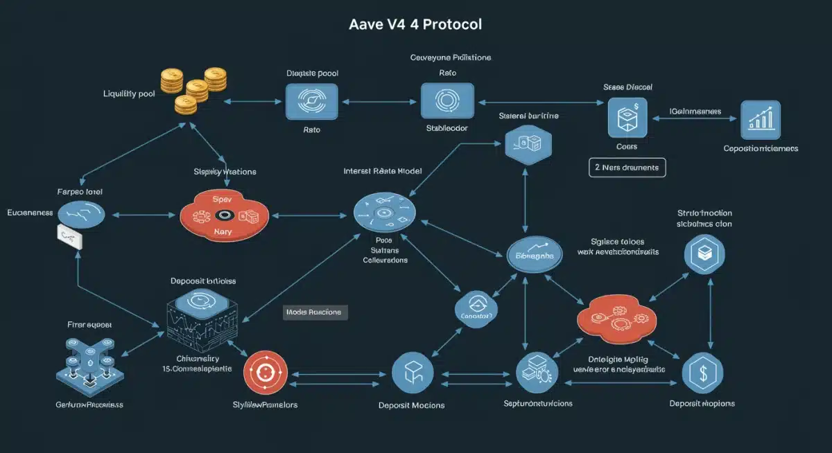 Aave V4 protocol architecture diagram illustrating stablecoin liquidity and lending.