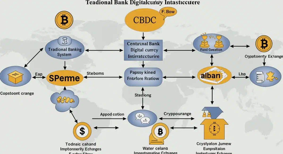 Diagram illustrating the interconnectedness of CBDC, traditional finance, and crypto exchanges.
