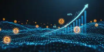 Futuristic digital landscape with altcoin symbols and upward financial chart, illustrating emerging crypto investment opportunities.