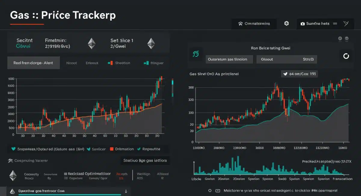 Real-time Ethereum gas price tracker interface showing optimal transaction times
