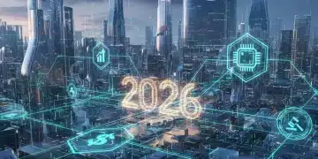 Futuristic digital city with blockchain connections and 2026 CFTC logo