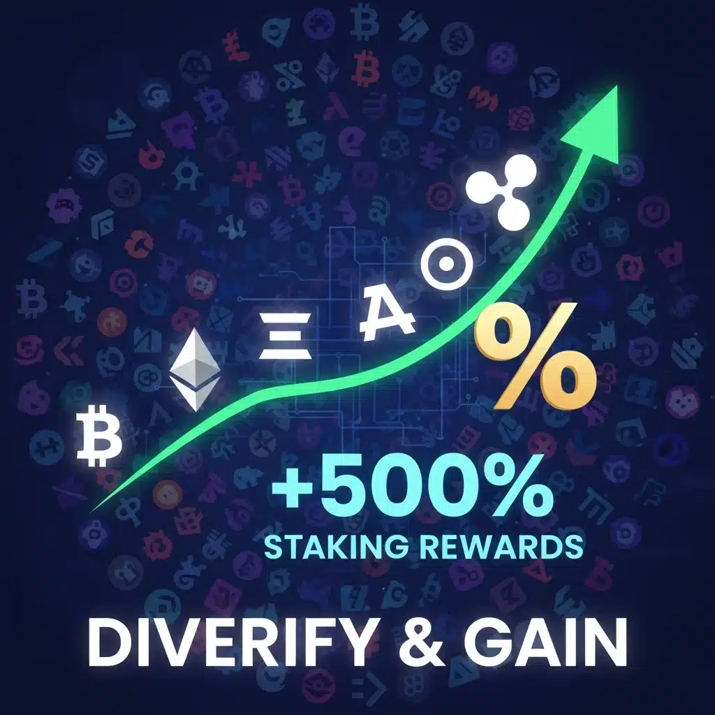 Cryptocurrency investment chart showing high staking returns across diverse altcoins