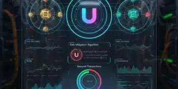 Futuristic Uniswap V4 interface showing advanced DeFi liquidity management and impermanent loss mitigation strategies.