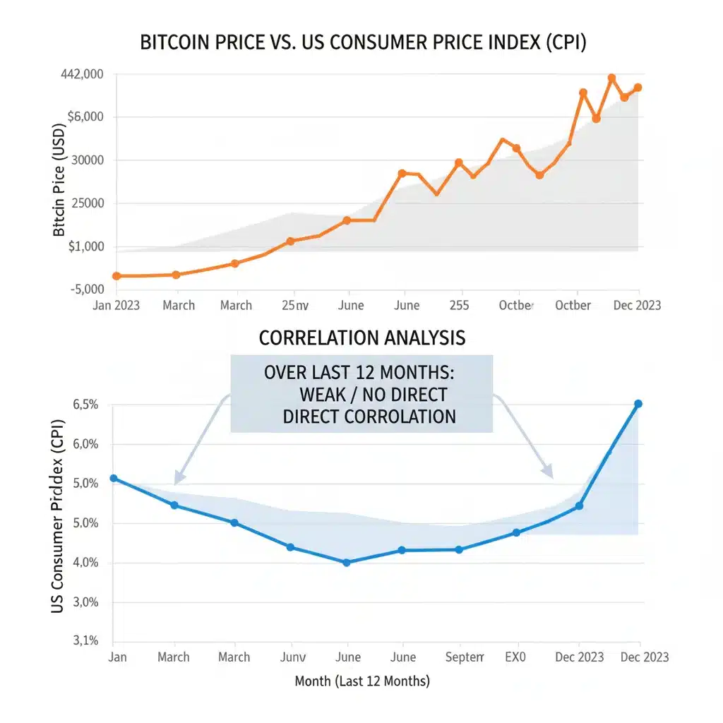 Chart comparing Bitcoin price volatility with U.S. CPI data over the past year.