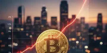 Bitcoin symbol against a backdrop of rising inflation charts in a U.S. economic context.