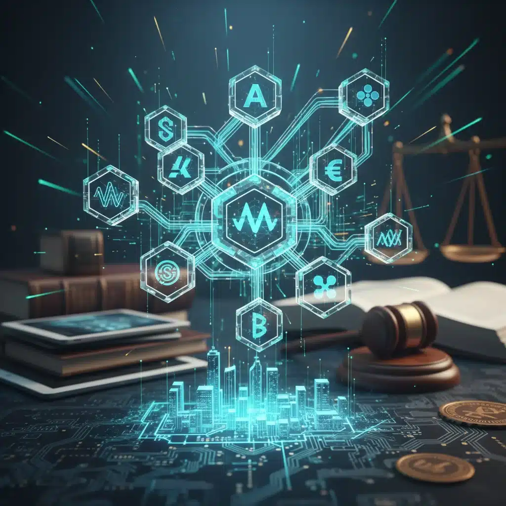 Blockchain network with data flow, representing technological innovation and regulatory impact on altcoins.