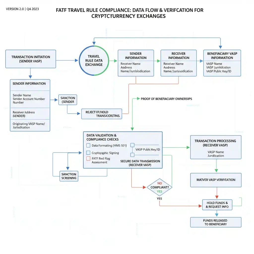 Flowchart of FATF Travel Rule compliance data exchange