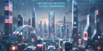 Digital representation of stablecoin regulation across US states in 2026, showing varying legal frameworks and security measures.