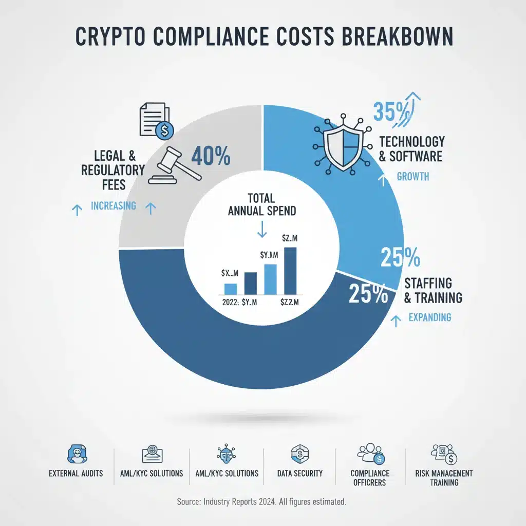 Infographic detailing various components of crypto compliance expenditures.