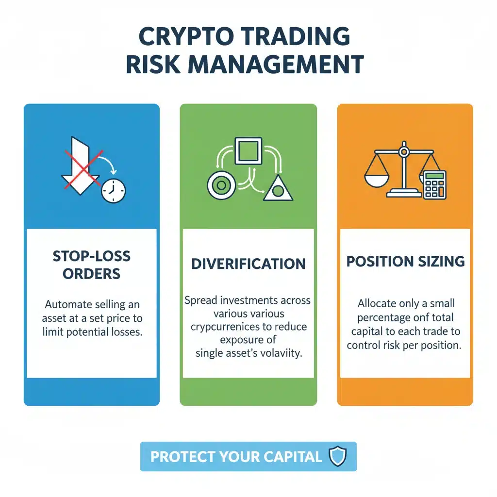 Infographic illustrating various risk management techniques for crypto trading.