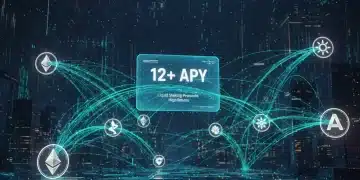 Futuristic digital network illustrating high APY in liquid staking.
