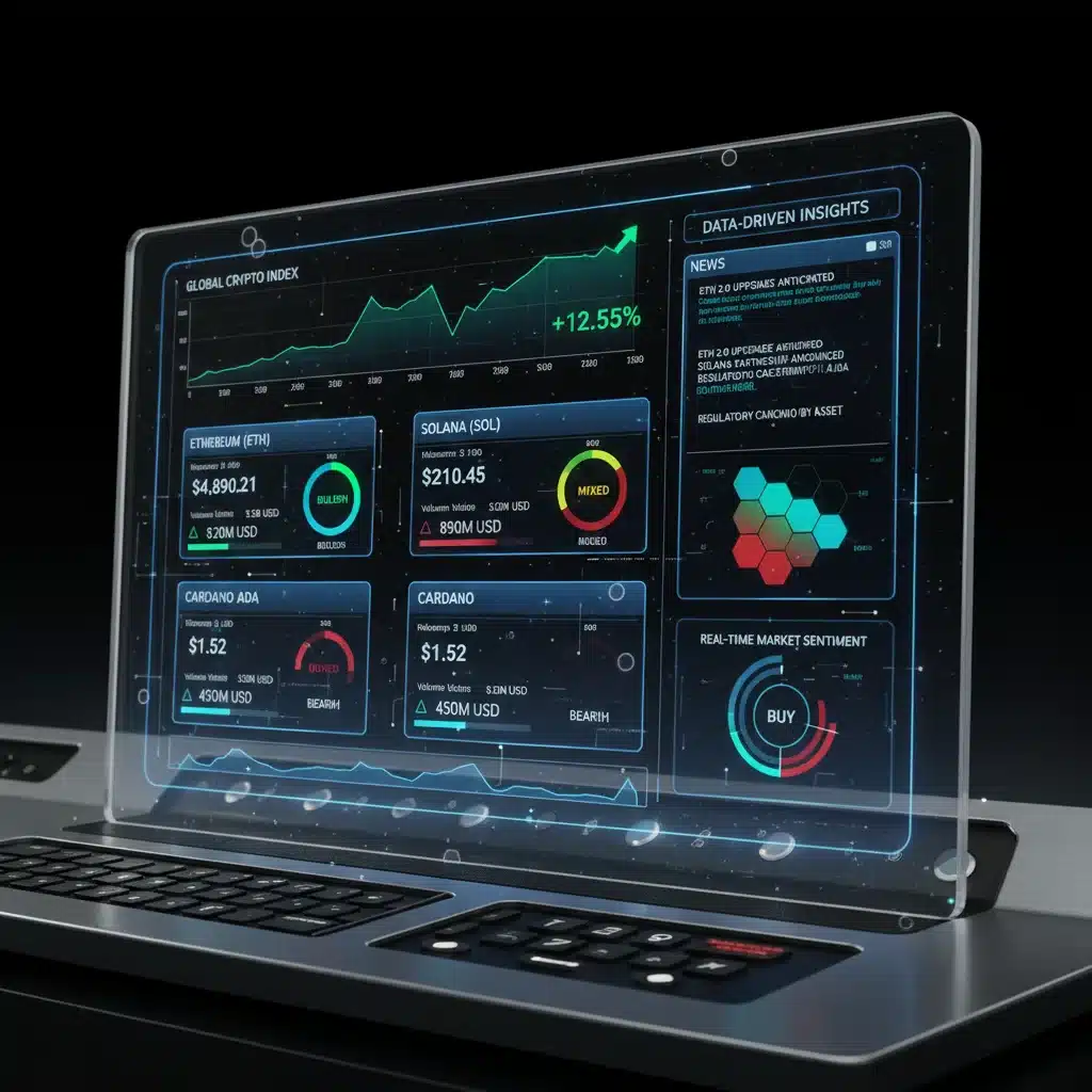 Digital dashboard with real-time altcoin market data and sentiment analysis.